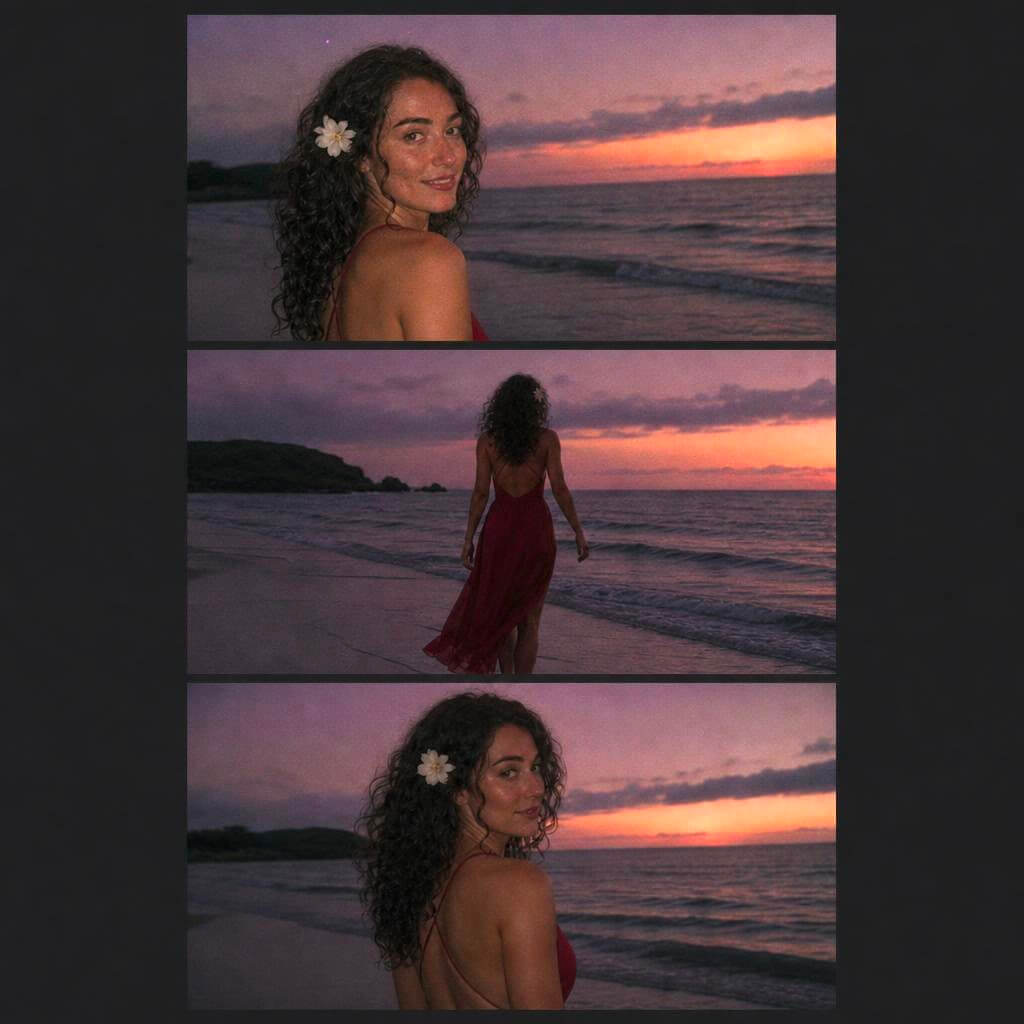 Foto de atardecer generada con IA con estilo de cámara digital retro