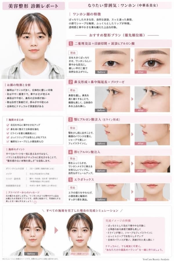 アプリでどこを整形すればいいか診断したレポート