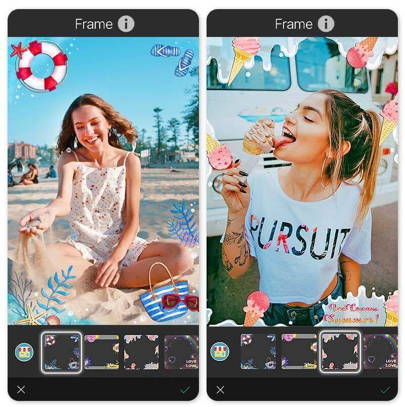 Retouche photo d’été Ajouter un cadre d’été à une photo avec une application de retouche photo Summer Vibe