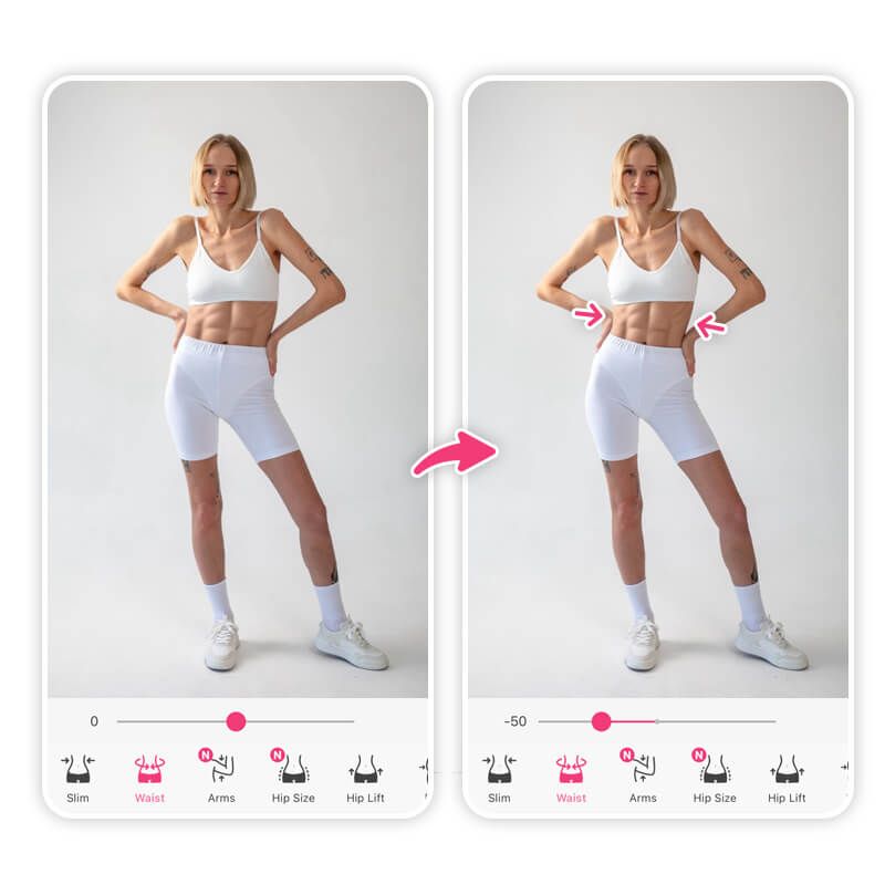 Taille auf Fotos mit dem YouCam Makeup Body Editor schmaler machen
