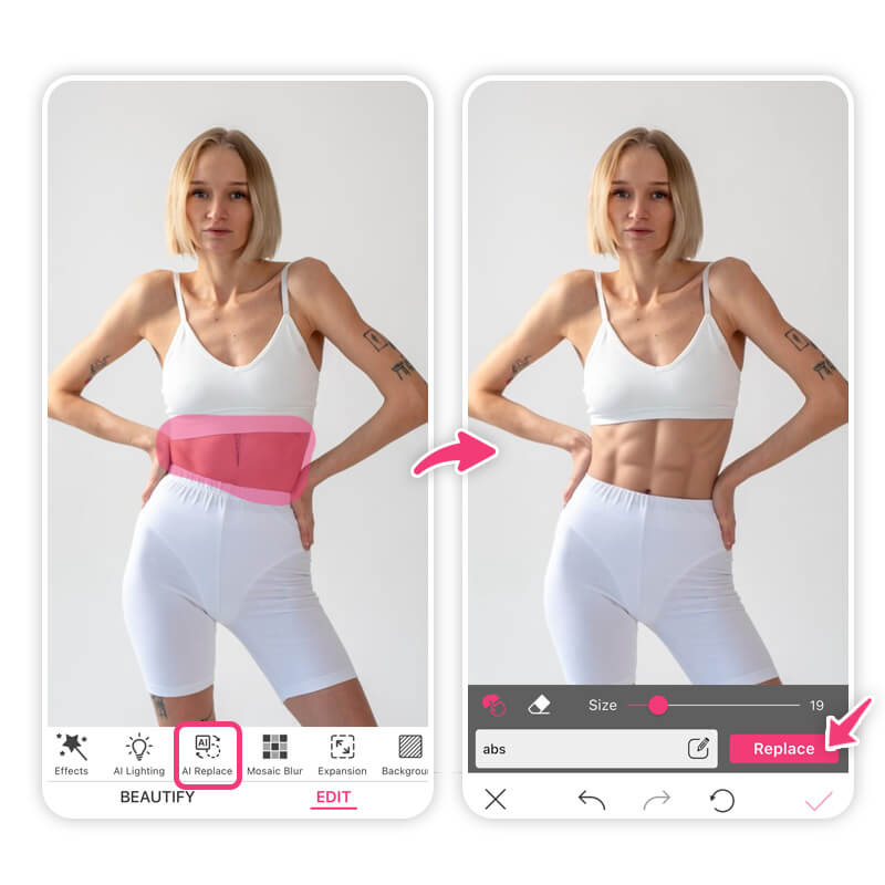 Markiere den Bereich für den Bauchmuskel-Filter