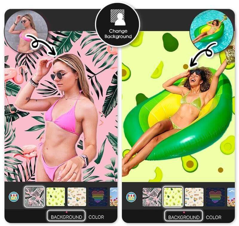 Retouche photo d’été Ajouter un arrière-plan d’été à une photo avec une application de retouche photo Summer Vibe