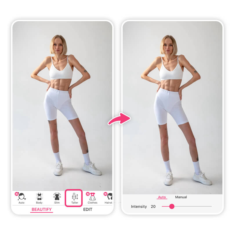 Größe auf Fotos mit dem YouCam Makeup Body Editor anpassen