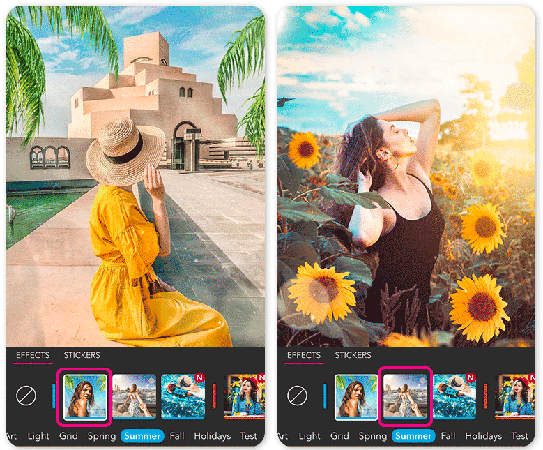 Filtre photo et effet photo d'été dans YouCam Perfect