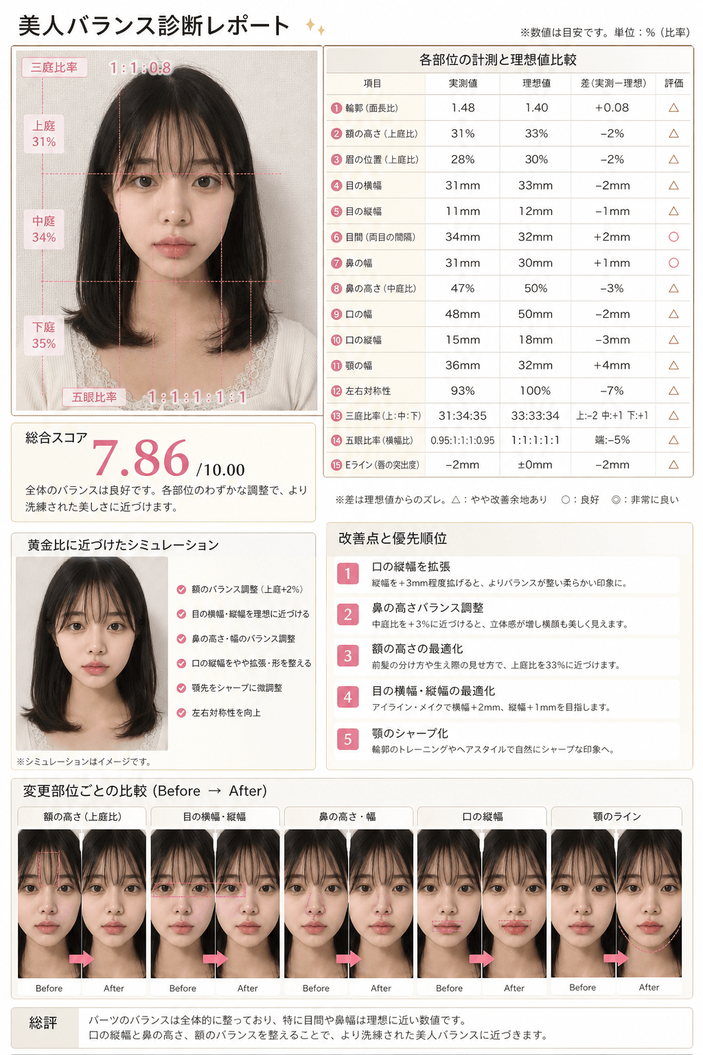 完成した顔の黄金比レポート