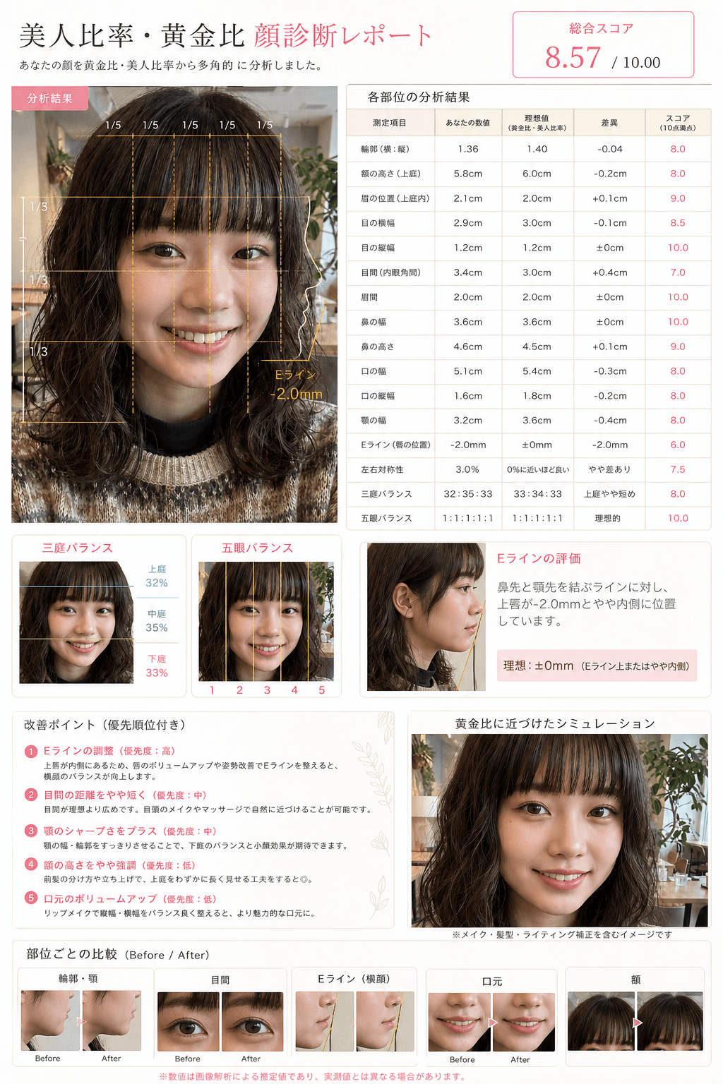 顔の黄金比診断レポート