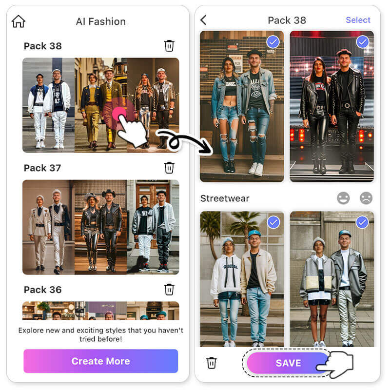 Select Your Style Select the AI outfit style in the YouCam Perfect app
