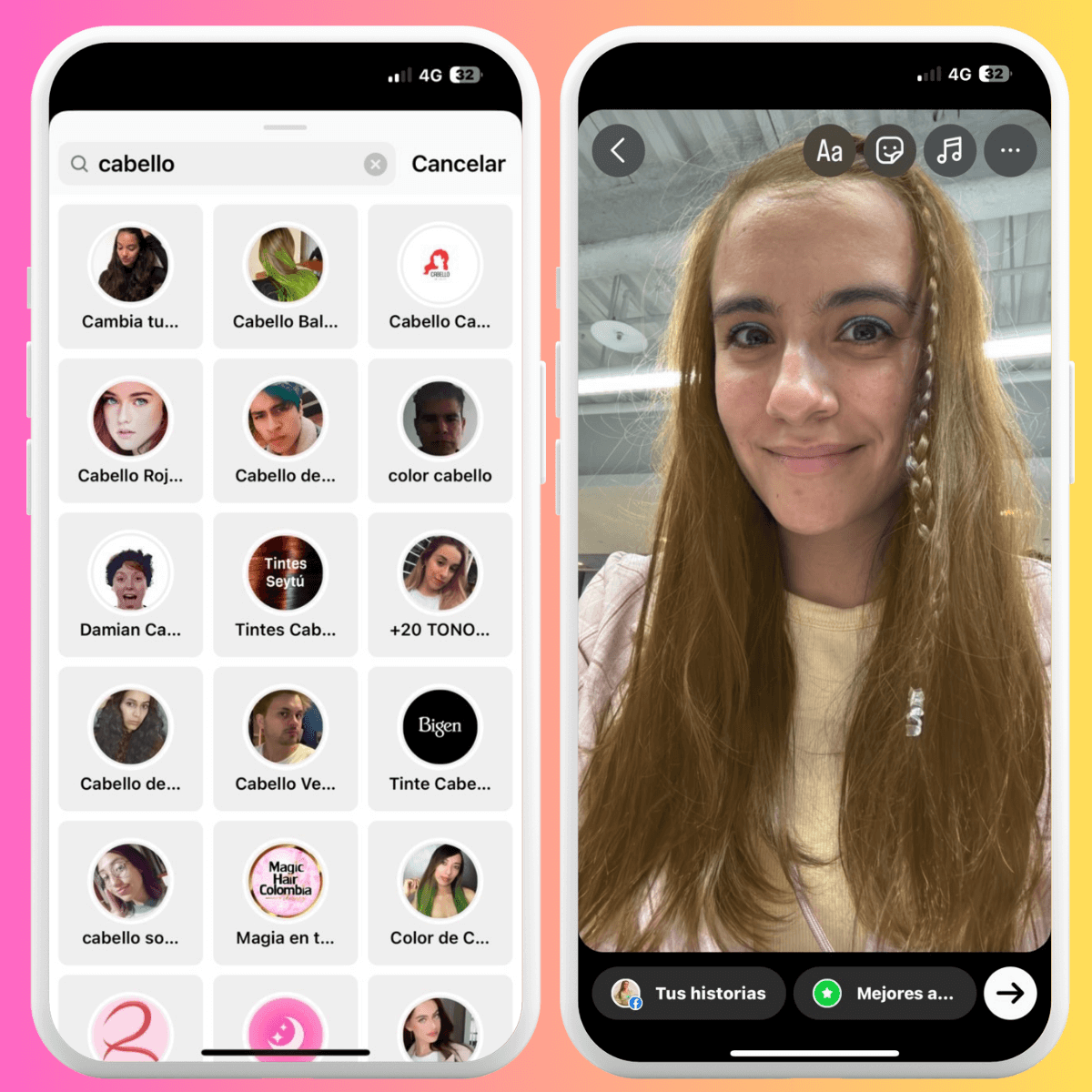 filtro de color de pelo Instagram