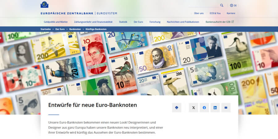 Sceenshot der Webseite von der Europäischen Zentralbank