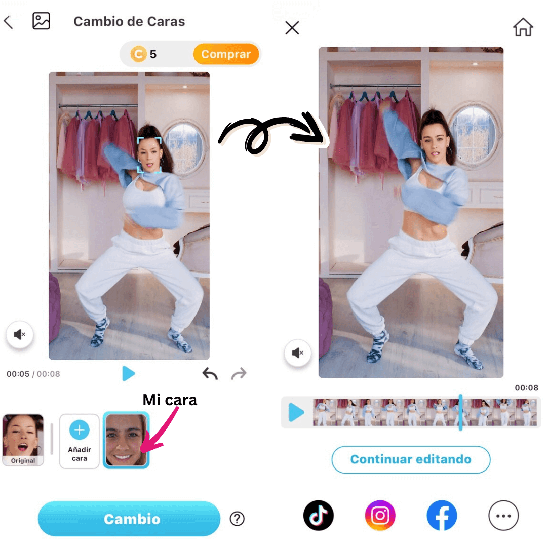 como poner una cara en un video en movimiento