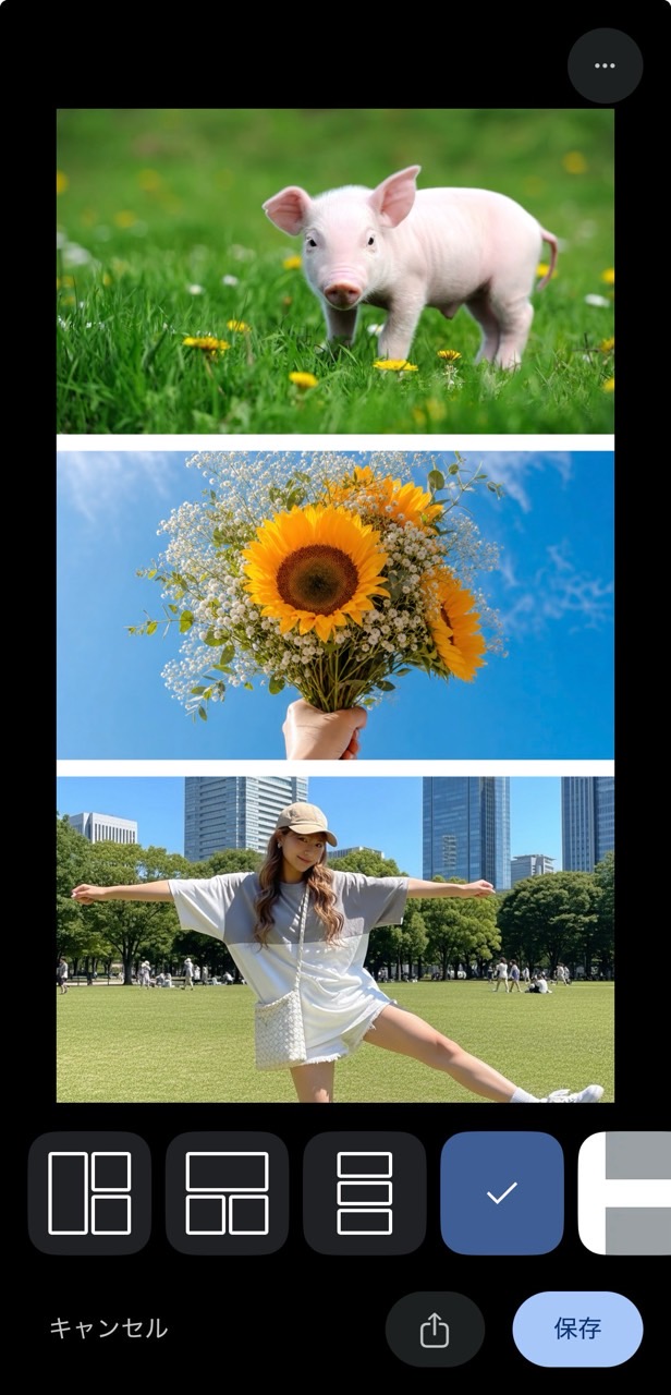 Googleフォトで複数の写真をまとめている様子