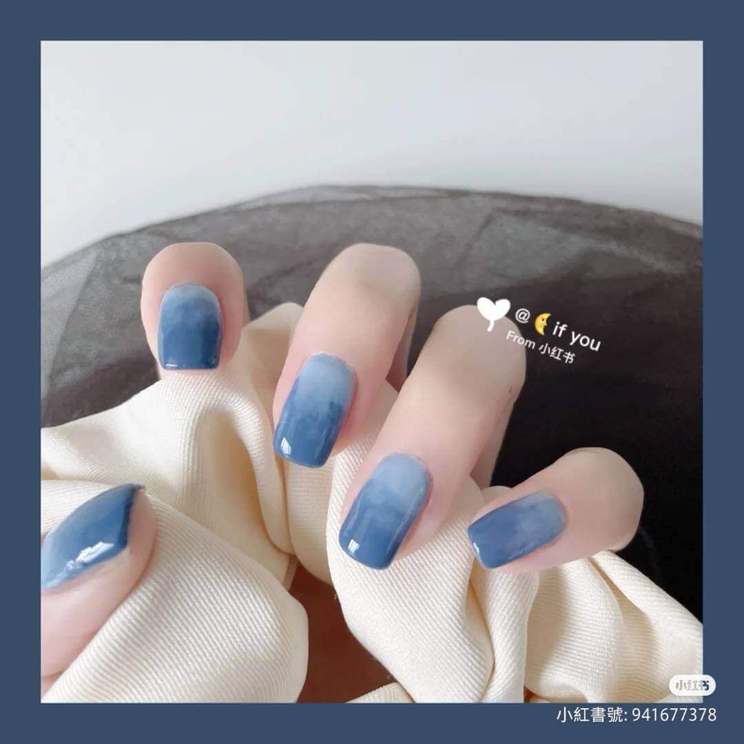霧霾藍色漸層美甲