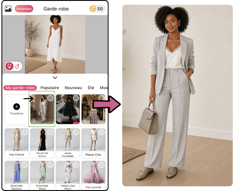 Essai virtuel tenue bureau femme avec youcam makeup