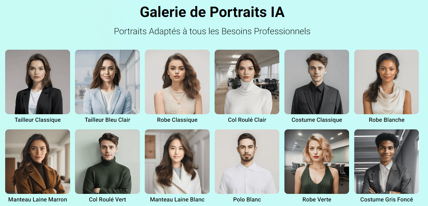 Exemple des styles proposés de photo pro IA proposé par YouCam Editeur en ligne Exemple des styles proposés de photo pro IA proposé par YouCam Editeur en ligne : générateur de photo pro en ligne