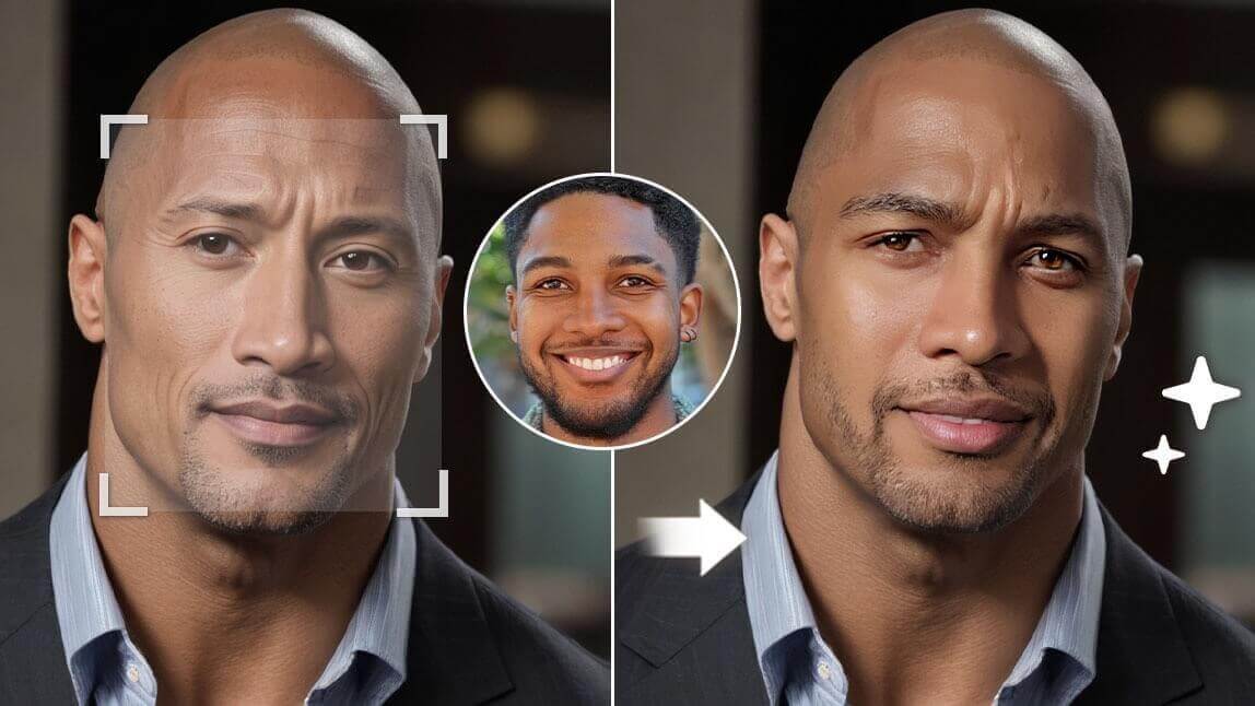 Comparação facial com IA para descobrir com quem eu me pareço e criar uma foto com sósia de celebridade