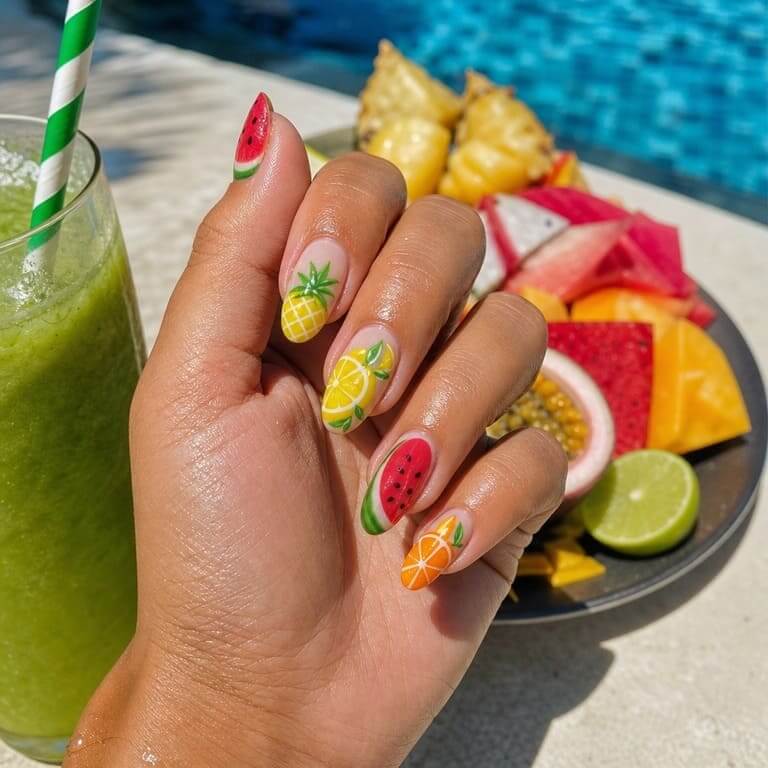 Tropical Fruit Nails: buntes Nageldesign mit Frucht-Motiven