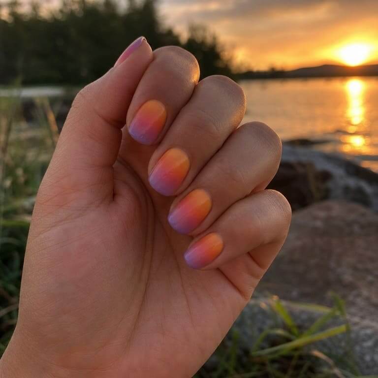 Sunset Gradient Nails: Farbverlauf-Nageldesign in Sonnenuntergangsfarben