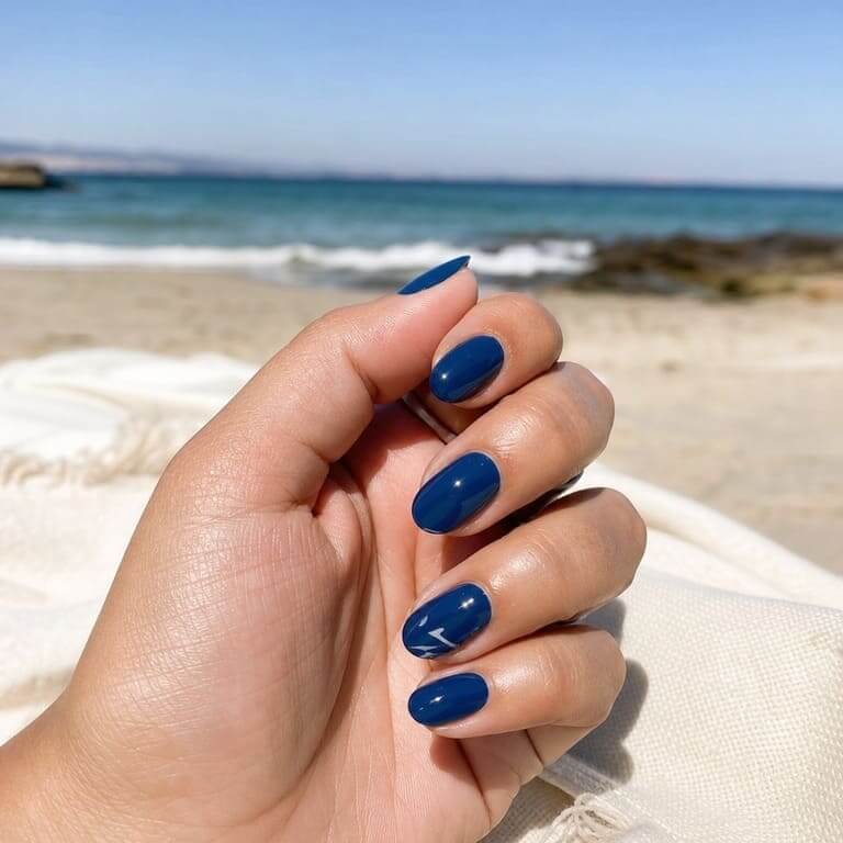 Ocean Blue Nails: tiefblaues Nageldesign mit maritimem Look