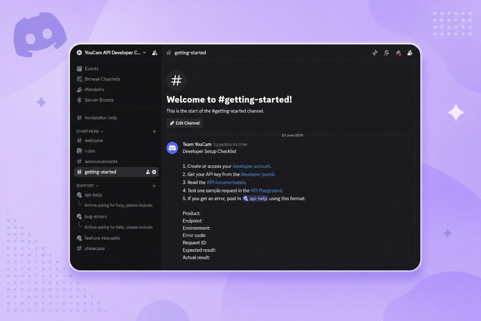 YouCam API Discord Developer Community Server YouCam API Discord community server with developer support and feedback channels