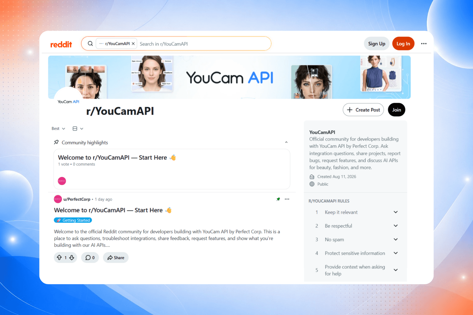 Official r/YouCamAPI Reddit Community Official r/YouCamAPI Reddit community for YouCam API developers