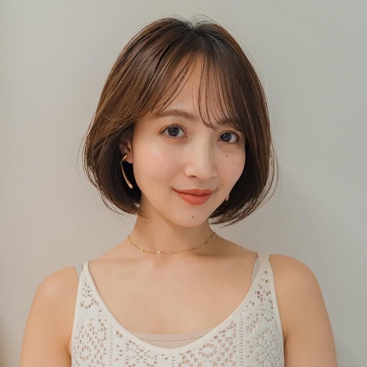 40代若返り前髪あり前下がりボブの髪型 40代若返り前髪あり前下がりボブの髪型