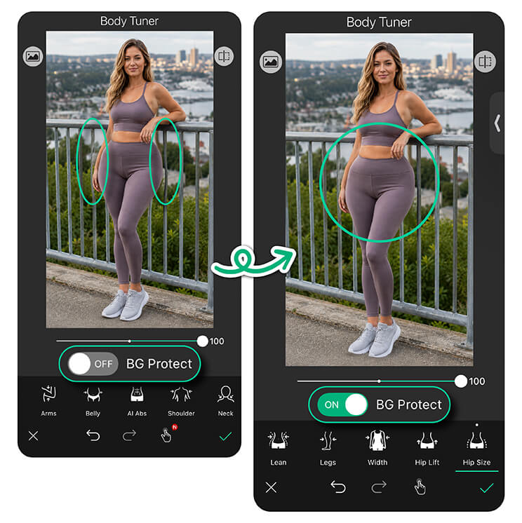 Body Reshape with Background Protection