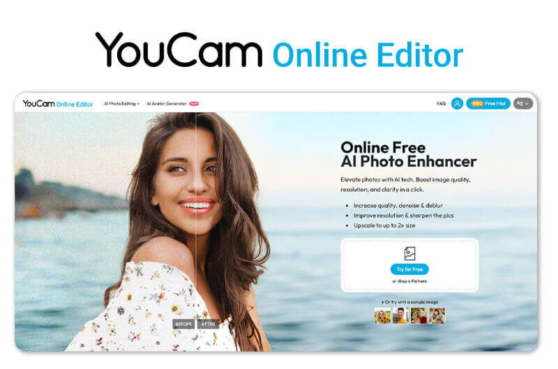 ตัวเพิ่มคุณภาพรูปด้วย AI ฟรี: YouCam Online Editor ตัวเพิ่มคุณภาพรูปด้วย AI ฟรี: YouCam Online Editor