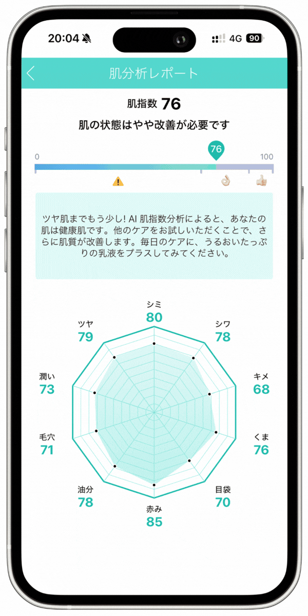 アプリで診断した肌の状態を確認している様子