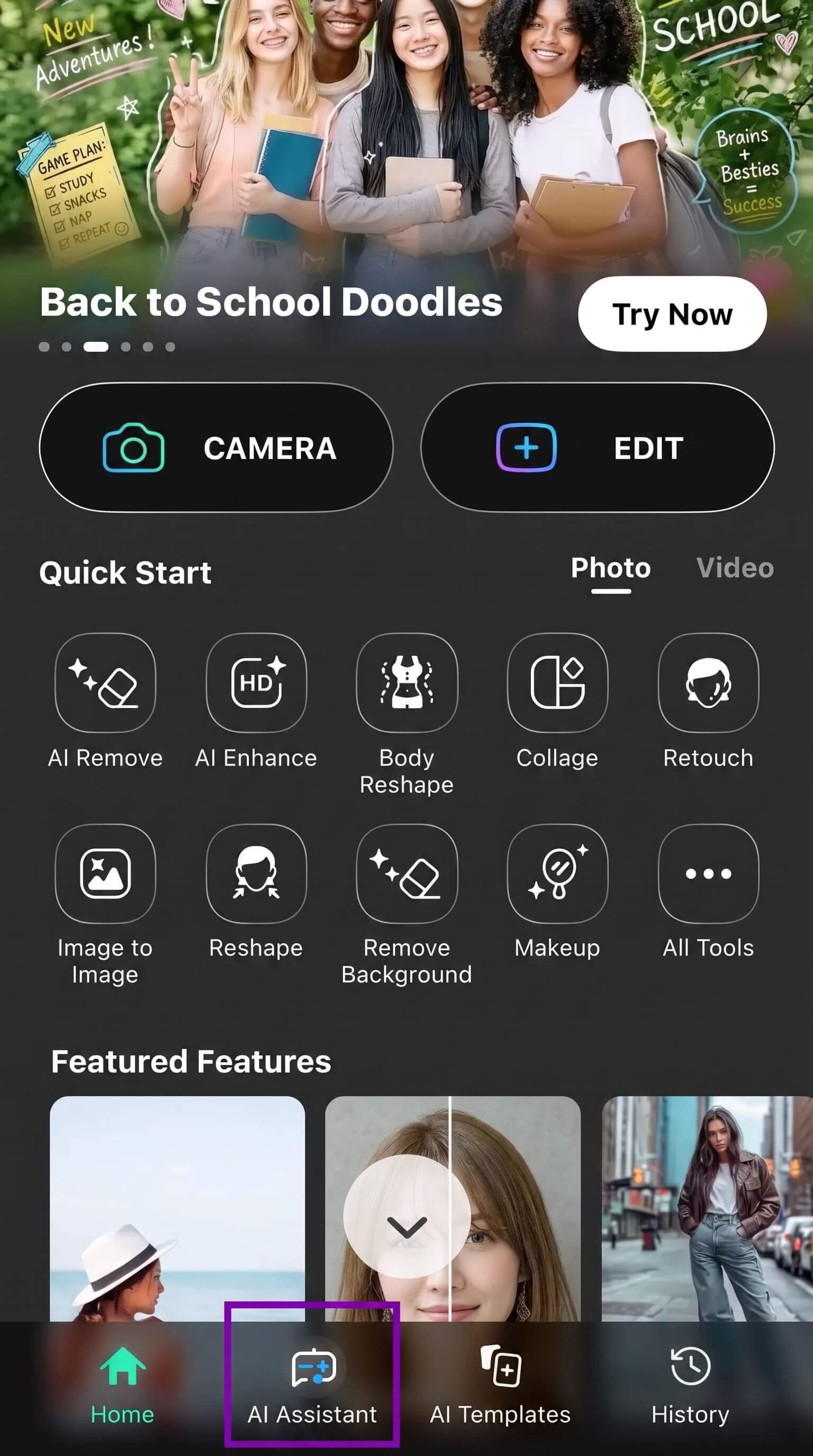Oberfläche des AI Agent von YouCam Perfect zur Fotobearbeitung Oberfläche des AI Agent von YouCam Perfect zur Fotobearbeitung