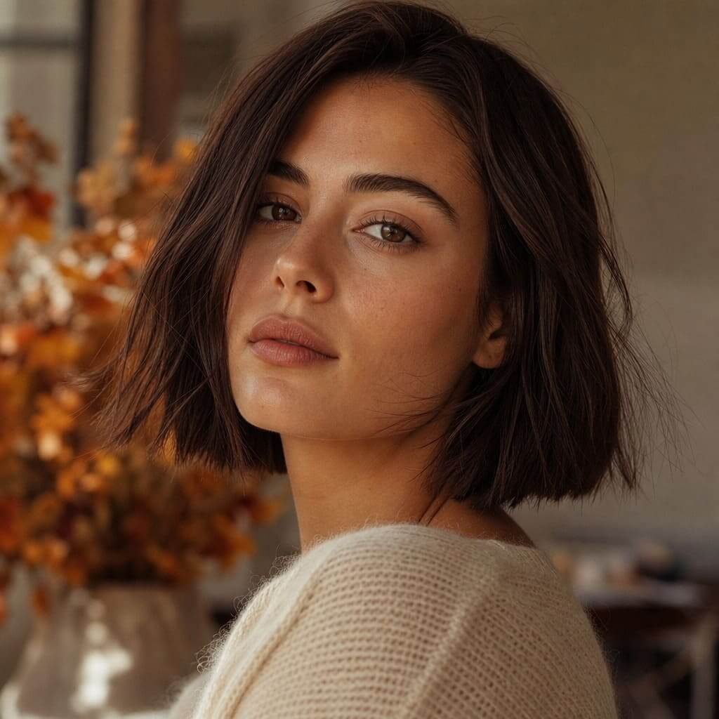 Kinnlanger Blunt Bob mit bewegten Spitzen als Herbstfrisur