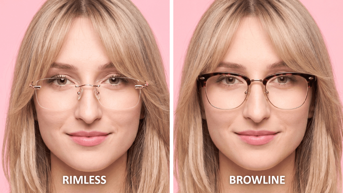Eyewear for long mid face rimless and browline frames for long mid face