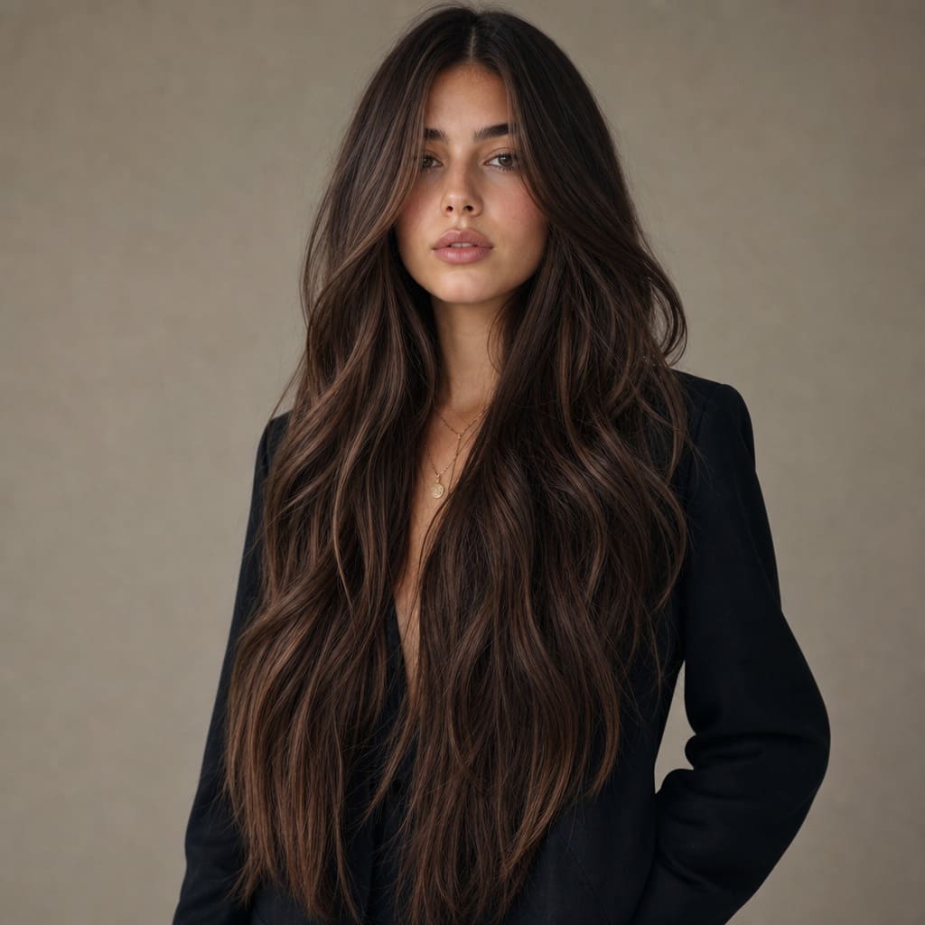 Extra lange Haare mit subtilen Stufen und natürlichem Glanz als Herbstfrisur