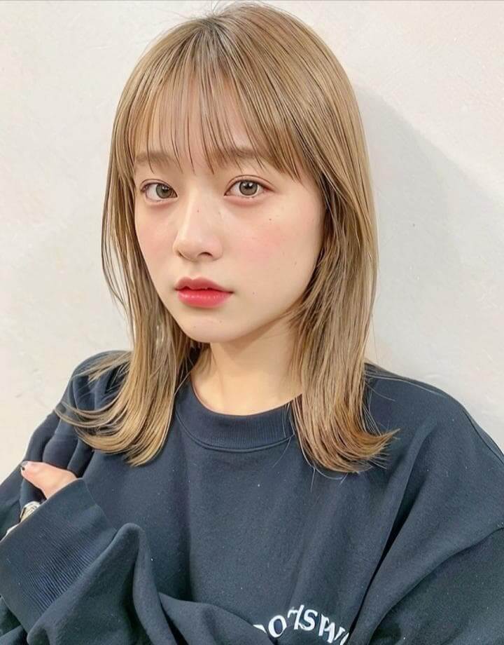 大きい顔の女性に似合う髪型外はねミディアム 大きい顔の女性に似合う髪型外はねミディアム