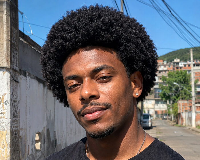 Homem negro brasileiro com black power moderno e volume natural