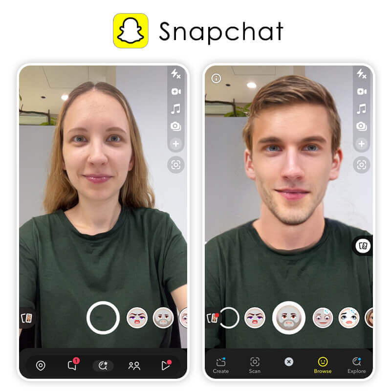 Snapchat Lens für Selfie-Effekte Snapchat mit einem Live-Selfie-Effekt