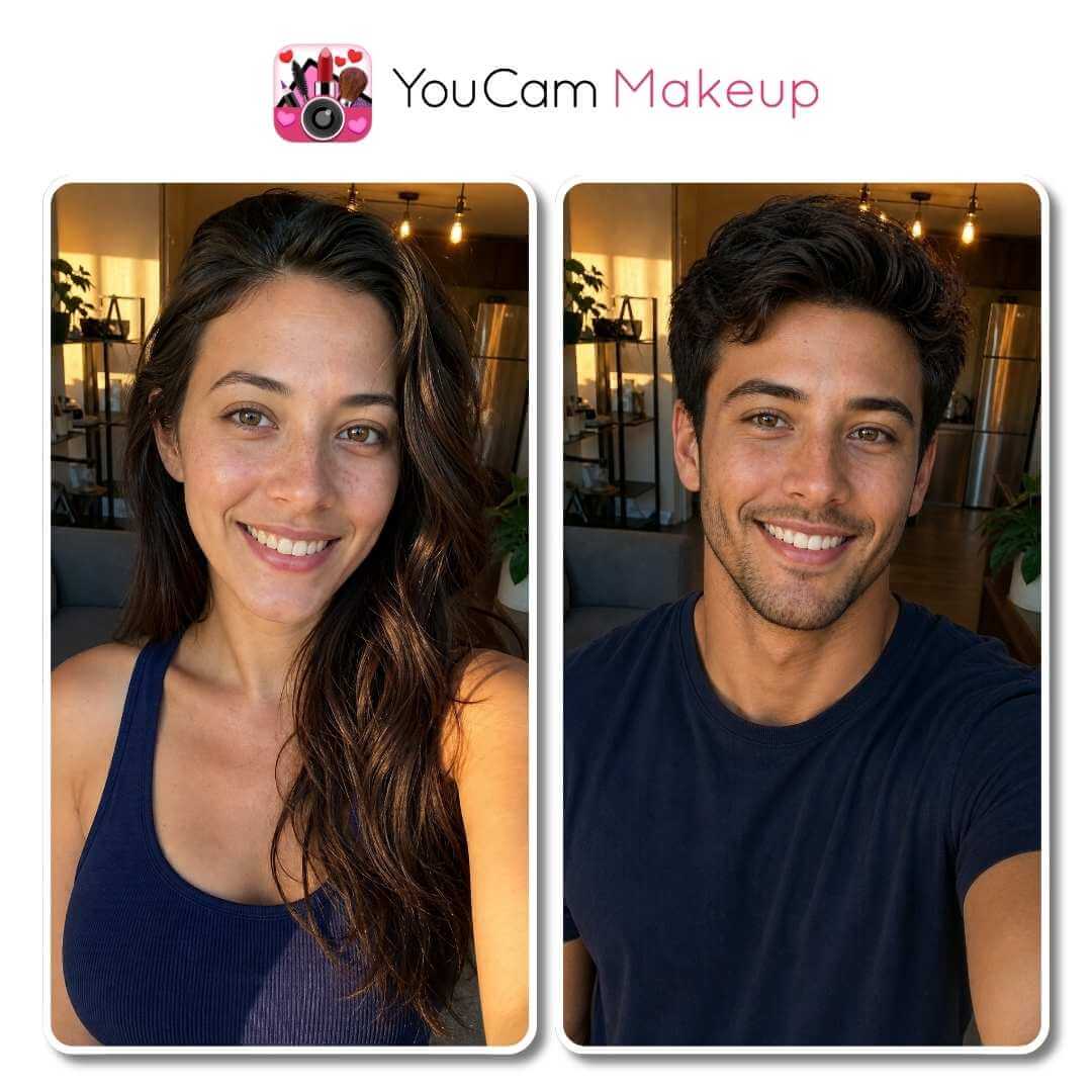 Gender Swap in YouCam Makeup Selfie einer Frau wird als Mann dargestellt