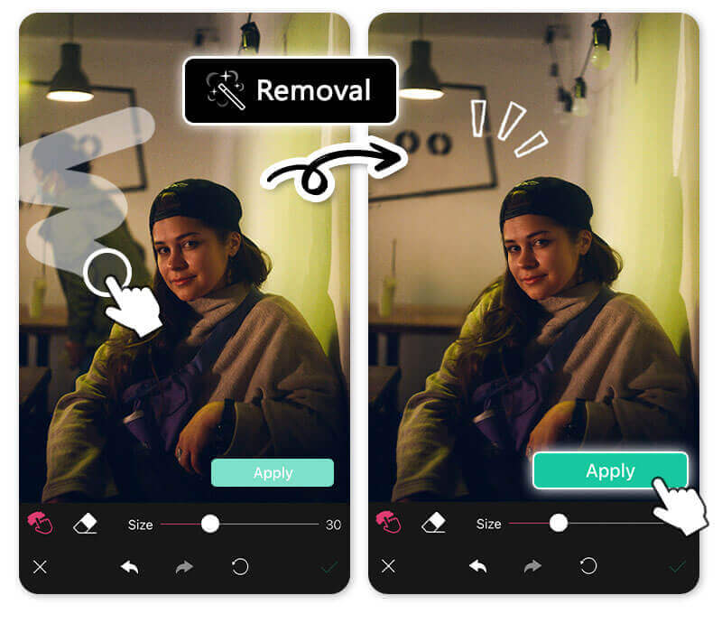 One-tap AI removal tool in the photo enhancer app