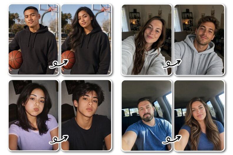 Vier verschiedene Beispiele für den Gender Swap Filter