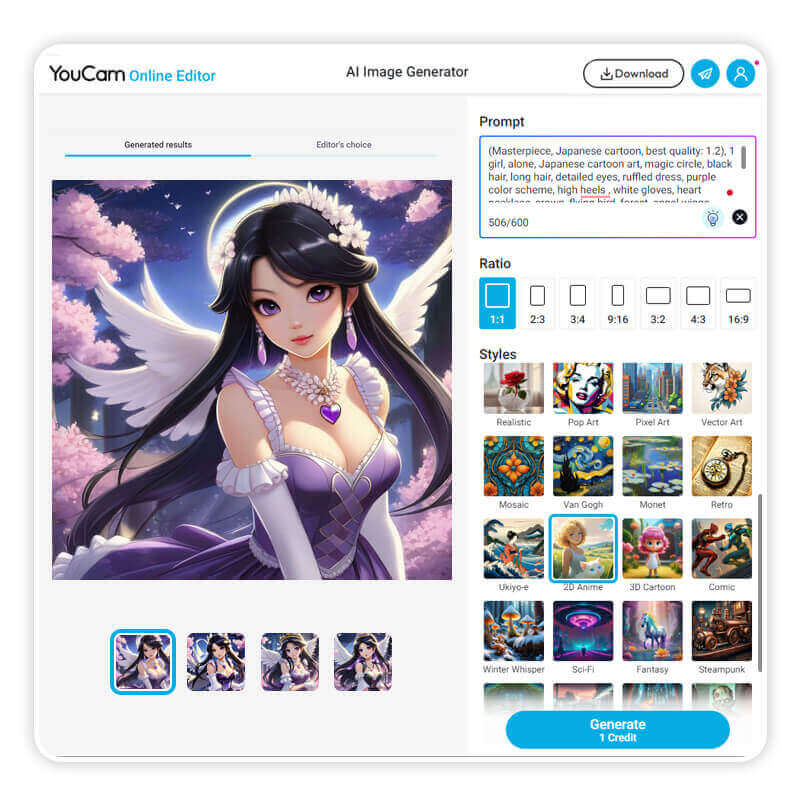 Choose the anime style and generate the image