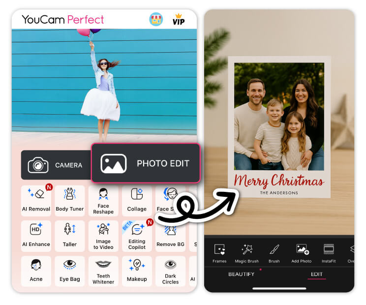 Abra o YouCam Perfect para carregar a foto principal. Tela do YouCam Perfect para carregar a foto principal da montagem.