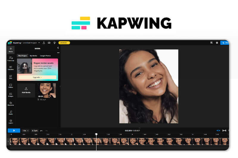 Kapwing online video editing tool, highlighting its background remover for video.
