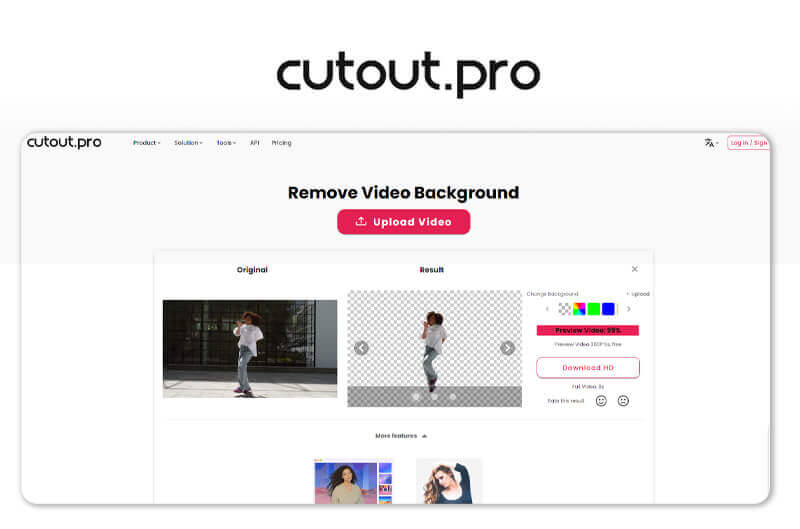 Cutout.pro online tool for AI video background removal and creating transparent backgrounds.