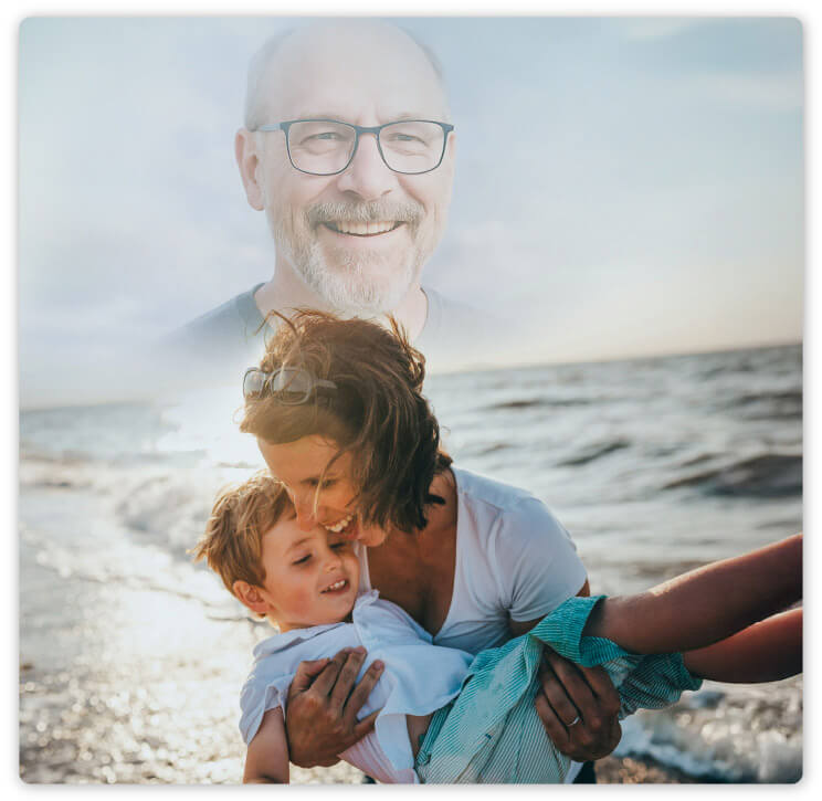 Use a mesclagem para criar uma composição simbólica. Exemplo de mesclagem de duas fotos para uma homenagem memorial.