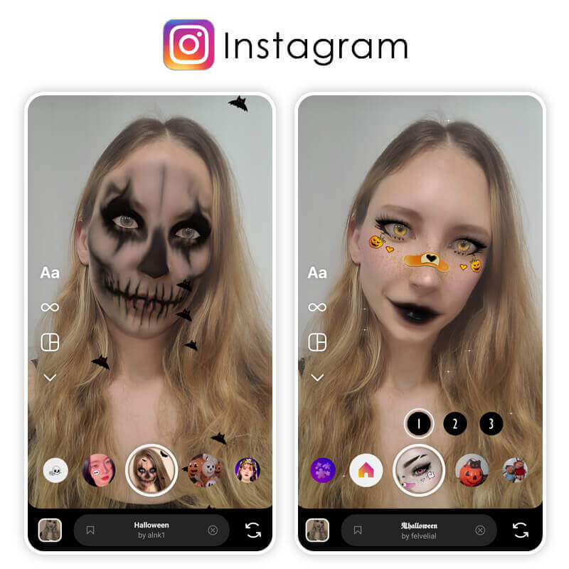 Exemplos de estilos visuais de Halloween para publicar no Instagram.