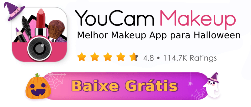 Banner do YouCam Makeup com botão para baixar o app gratuitamente.