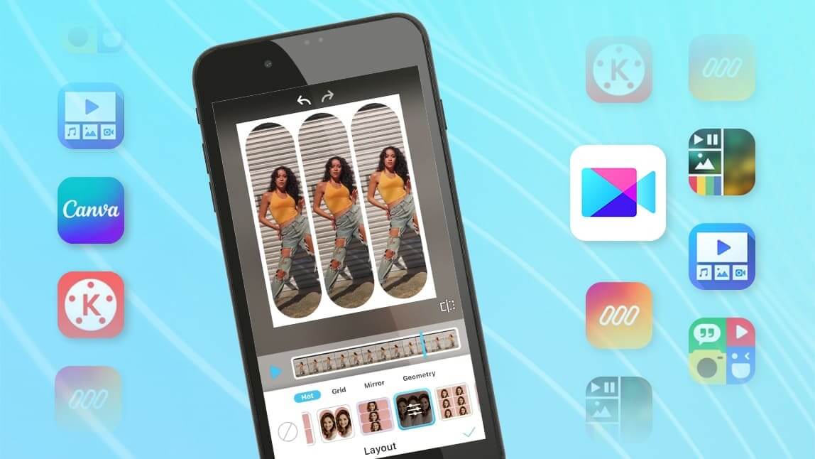 Crea collage de videos gratis con estas 7 aplicaciones, YouCam Video, mojo video, photo grid, canva, video collage maker, kinemaster, vidstich pruebalo ahora!