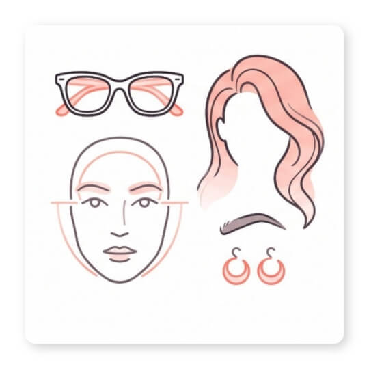 Infographic showing a face shape analysis use case for eyewear and hairstyle guidance.