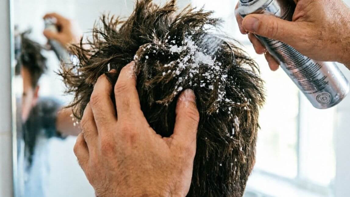 Applying texturizing paste to a men's shag haircut