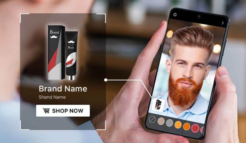 Personalized beard dye and beard style try-on experience with multiple shade options