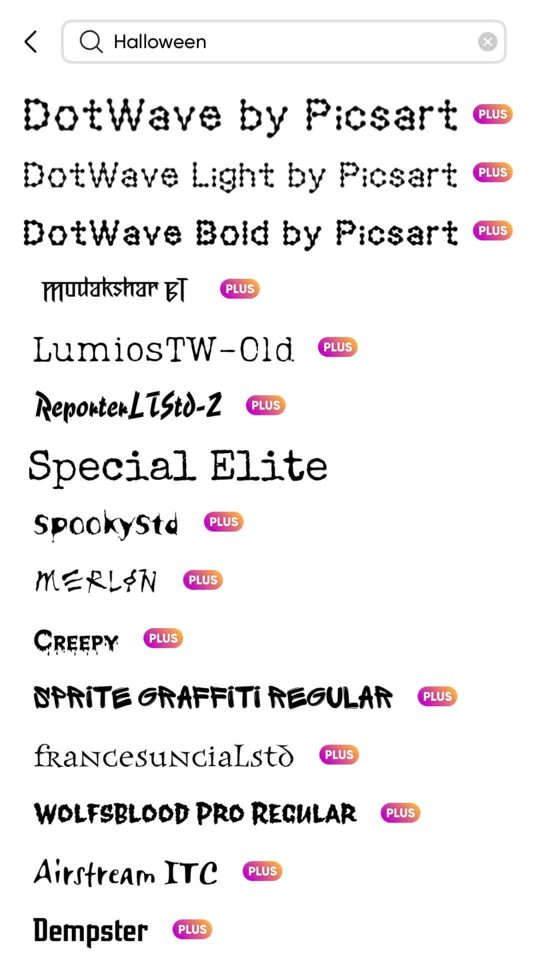 Picsartのフォント Picsartのフォント